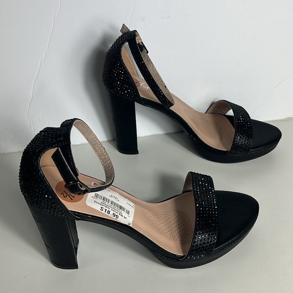Forever Link Black Rhinestone Block Heel Women’s 7.5 - Picture 2 of 8